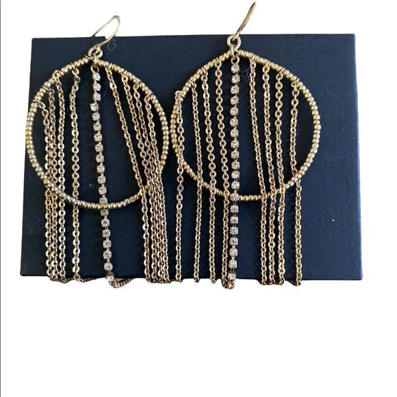 COPY - Gorgeous New gold tone and Crystal fringe chain earrings - Picture 1 of 5